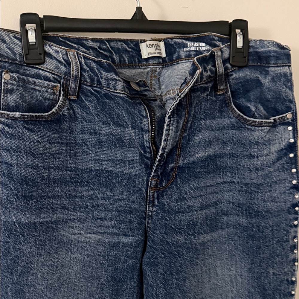 Kensie Men's Dark Blue Straight Leg Jeans with Side Studs